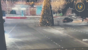 Late-night joyride ends in disaster as driver smashes into towering Christmas tree on camera