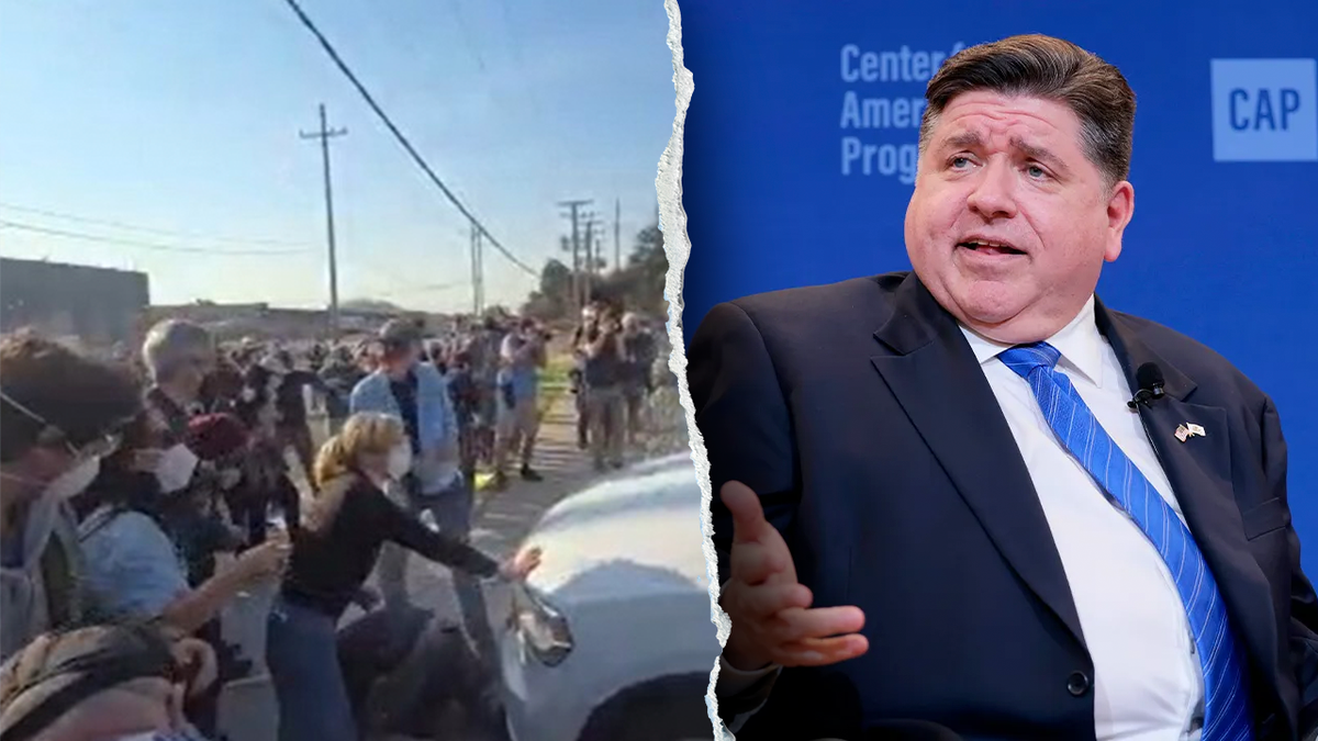 Anti-ICE protest and Gov. J.B. Pritzker